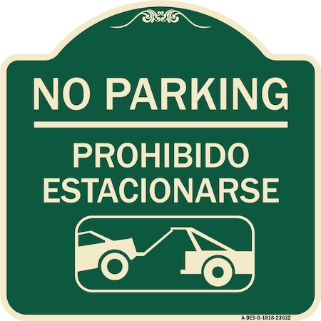 No Parking Prohibido Estacionarse With Car Tow Graphic Heavy-Gauge Aluminum Architectural Sign